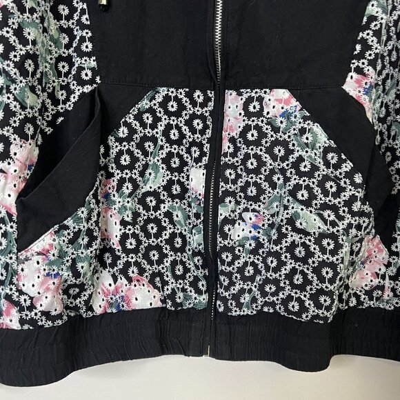 Entro Floral Embroidered Crochet Zip Up Hoodie Hooded Sweatshirt 100% Cotton - Picture 2 of 10